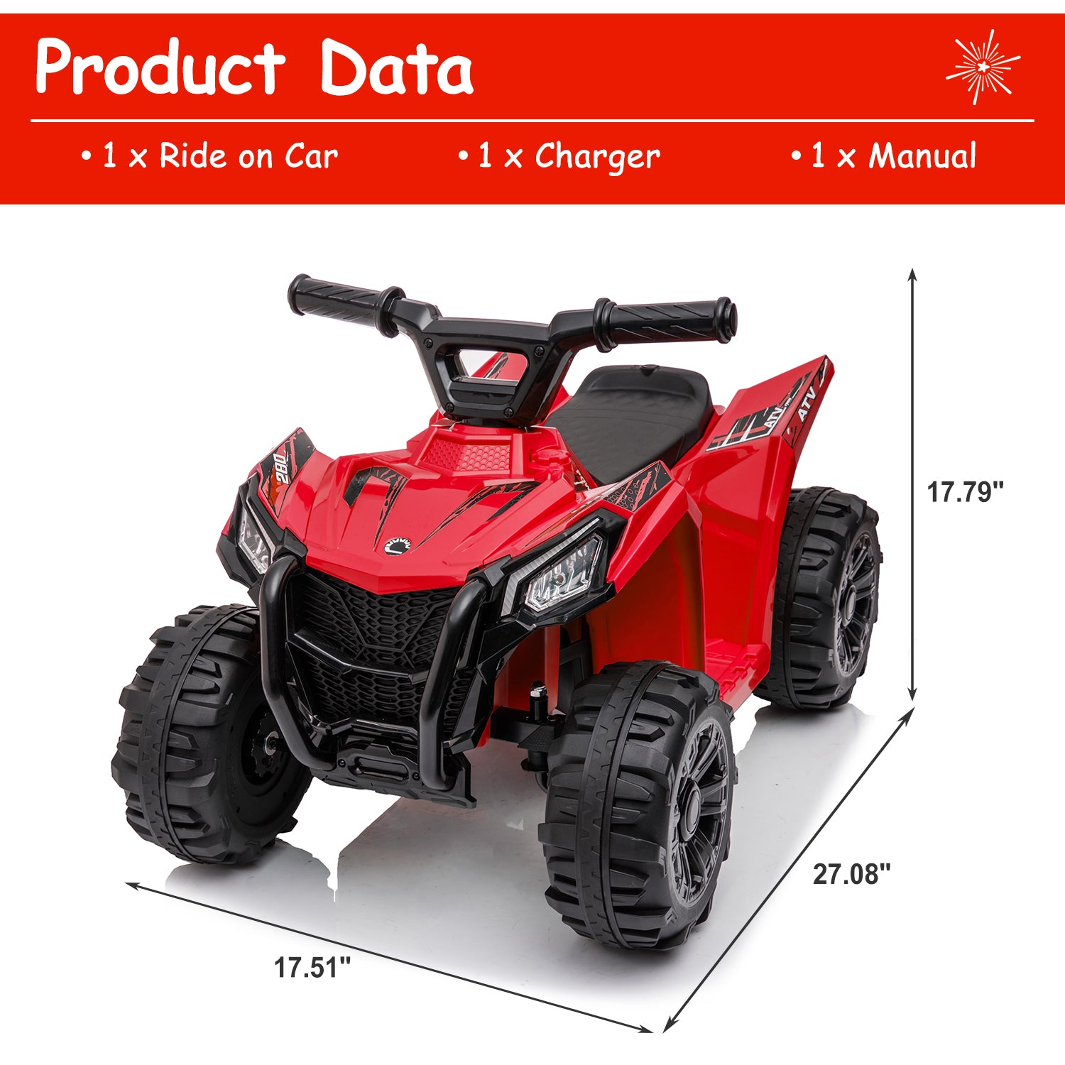 uhomepro 6V Kids Electric ATV 4 Wheels Ride On Cars Toy for Boys Girls, Red