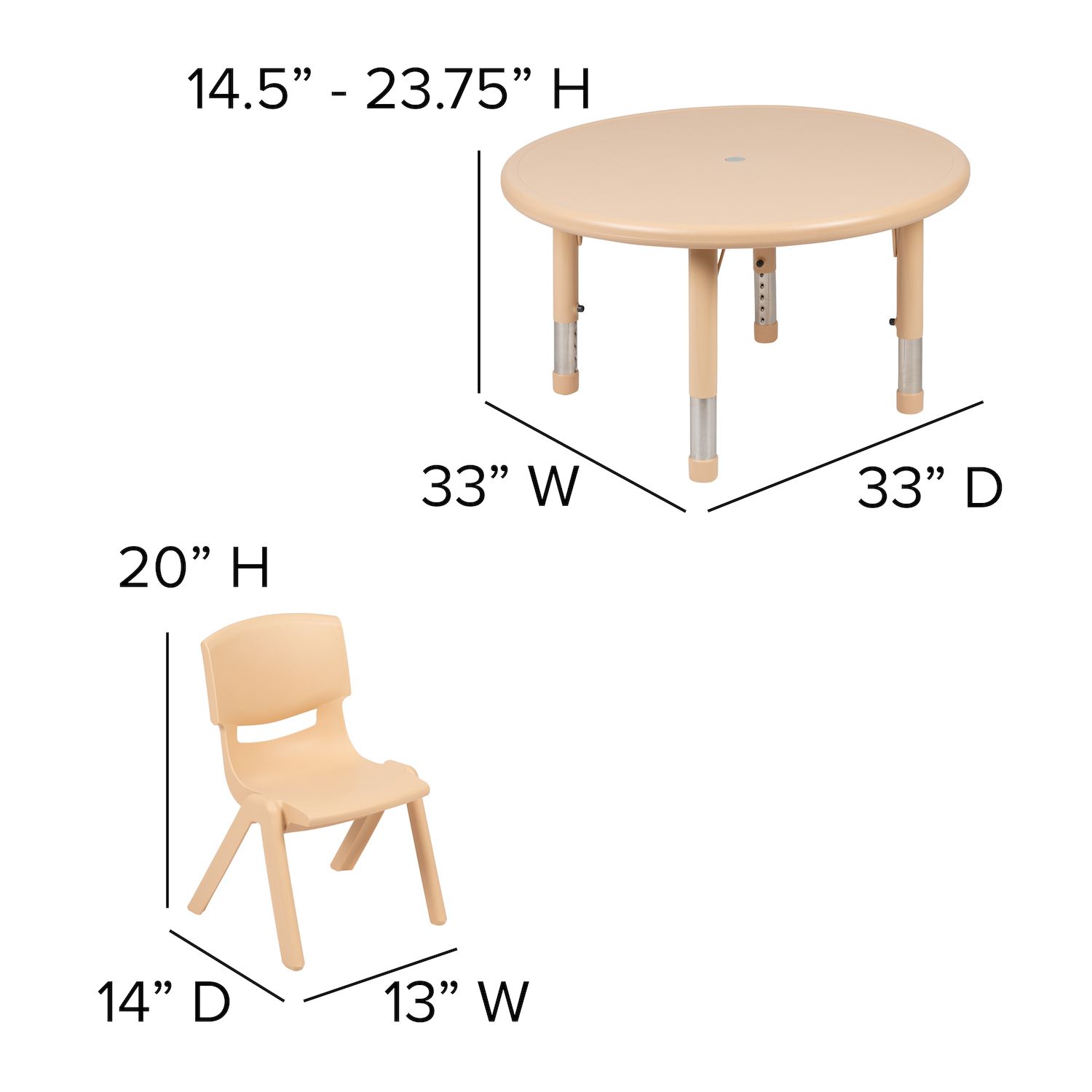 Flash Furniture Emmy 33'' Round Plastic Adjustable Activity Table Set with 2 Chairs