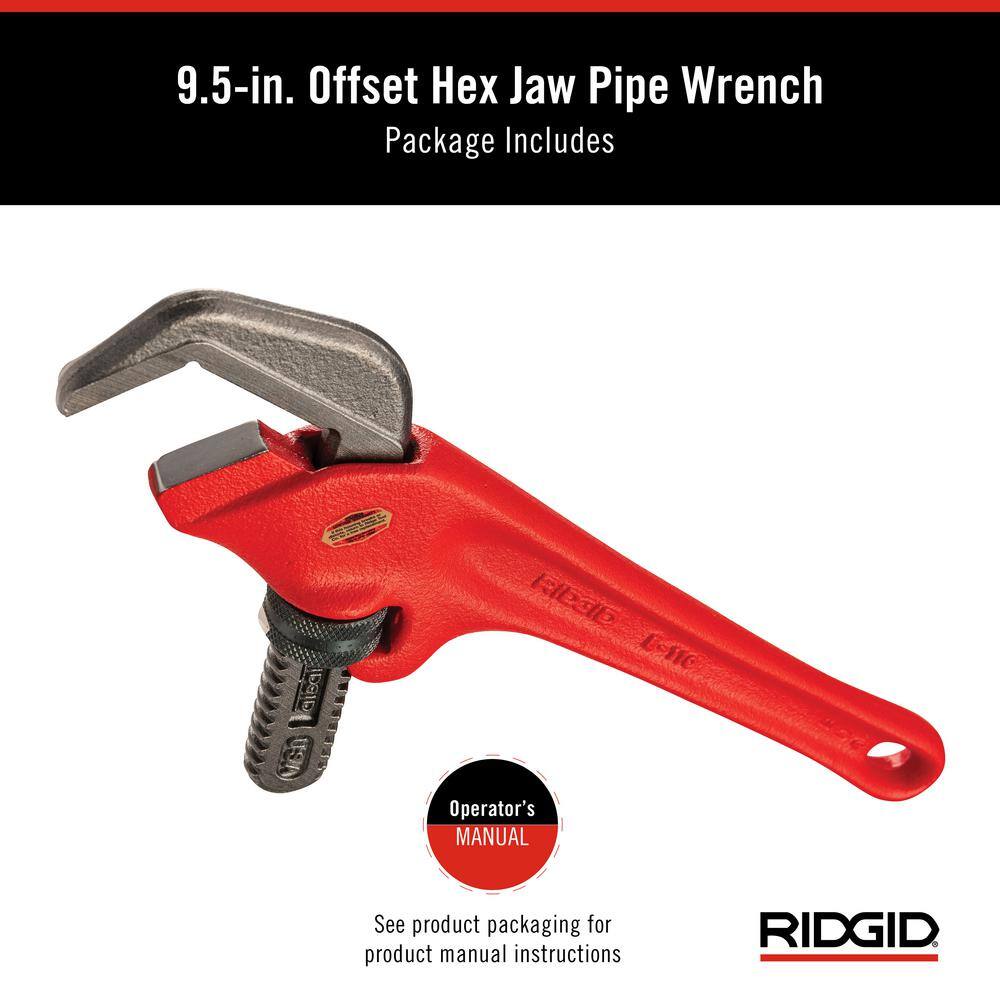 RIDGID 9-12 in. Offset Hex Jaw Pipe Wrench Sturdy Plumbing Pipe Tool with Hex Jaw Mechanism for Extra Wide Opening 31305