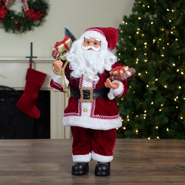 Northlight 2 x27 Standing Curly Beard Santa Christmas Figure With Presents