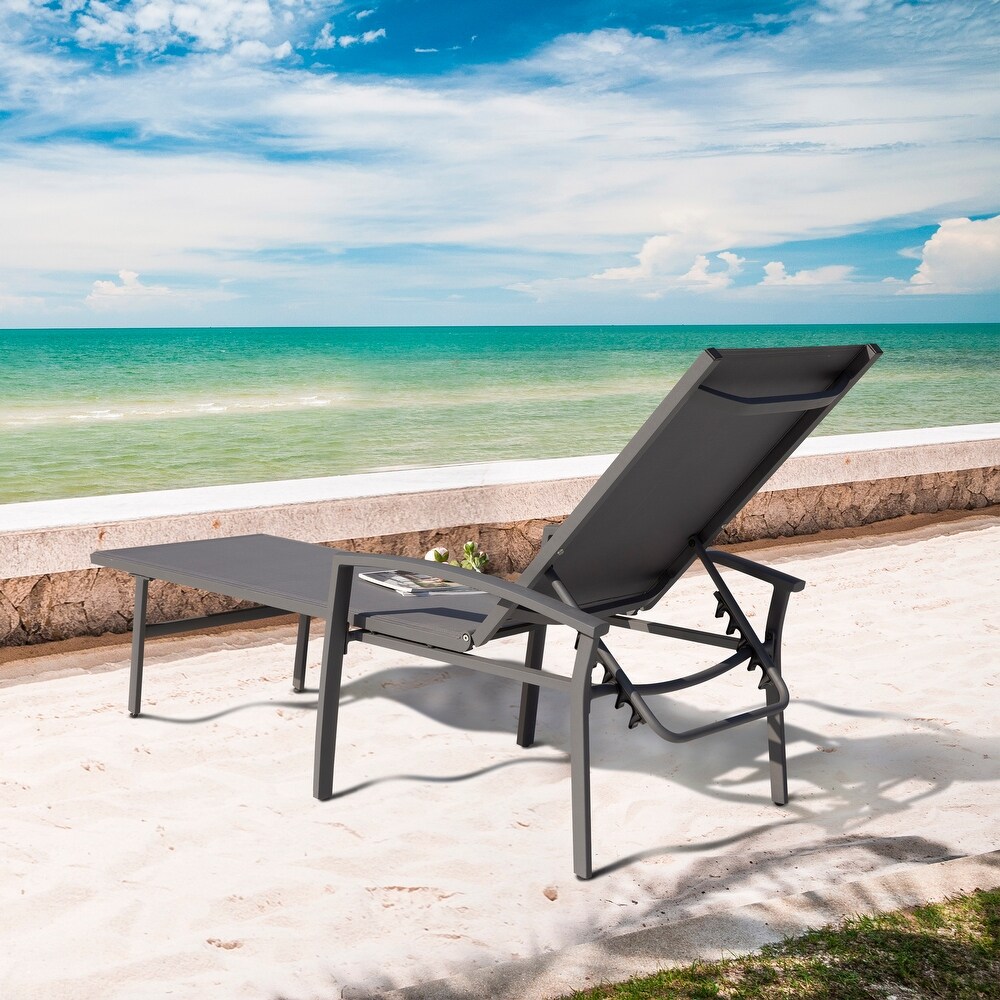 NUU GARDEN Outdoor Textilene Cape Coral Mesh Single Chaise Lounge in White/Grey