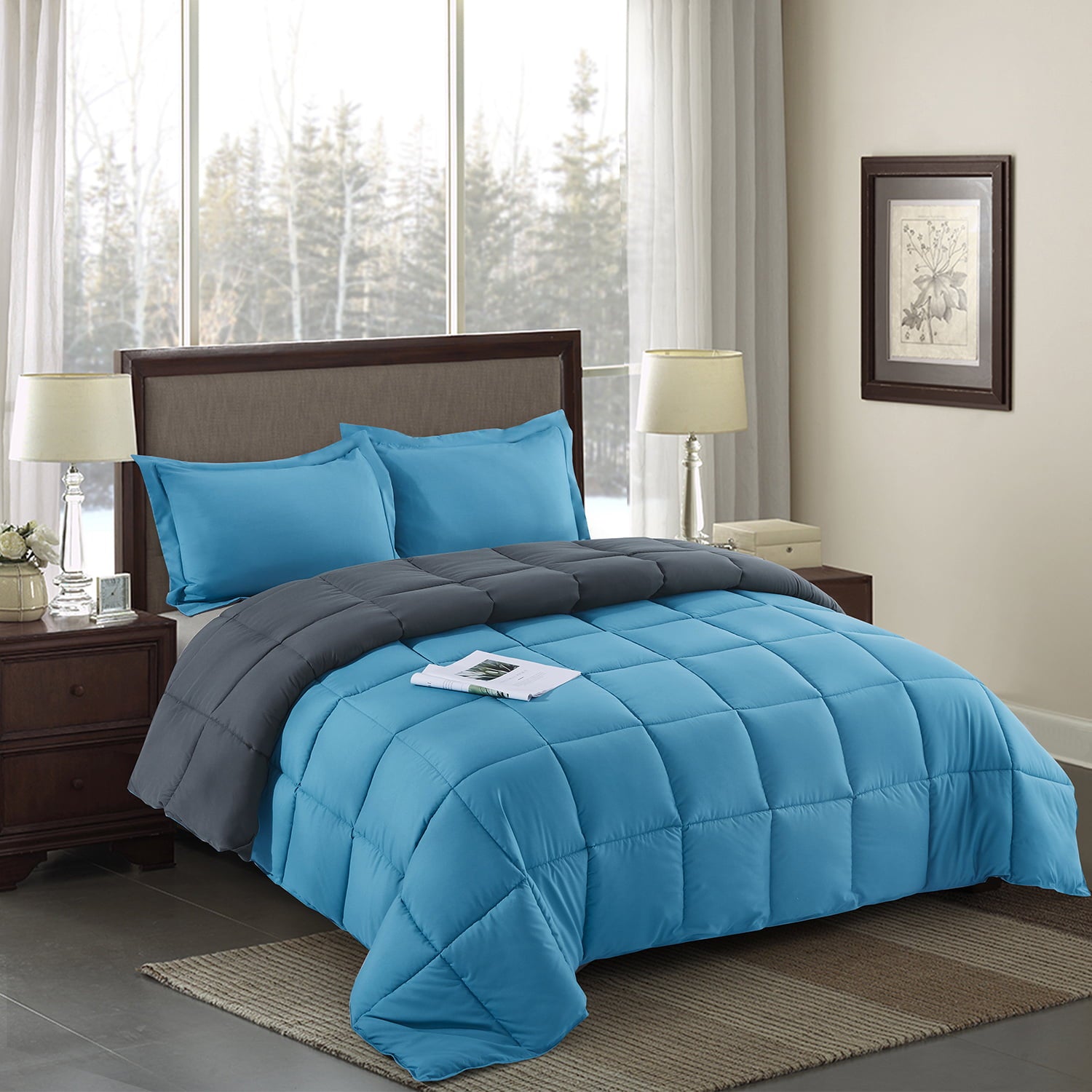 HIG Light Weight Down Alternative Comforter， Full/Queen， Turquoise， Reversible