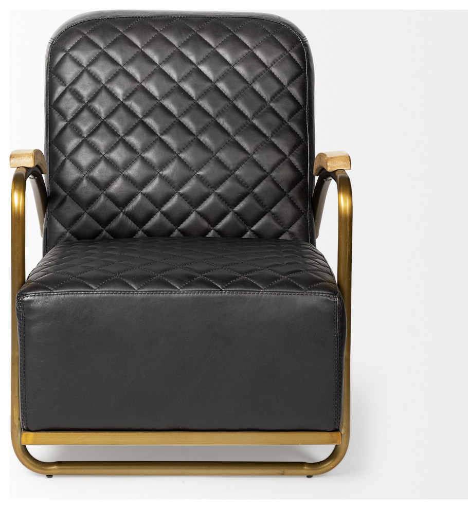 Black Leather Diamond Pattern Gold Club Chair   Contemporary   Armchairs And Accent Chairs   by Global Discount Store LLC  Houzz