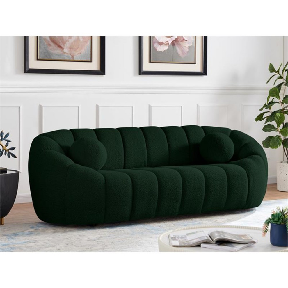 Pemberly Row Contemporary Boucle Fabric Sofa With Deep Channel Tufting in Green   Contemporary   Sofas   by Homesquare  Houzz