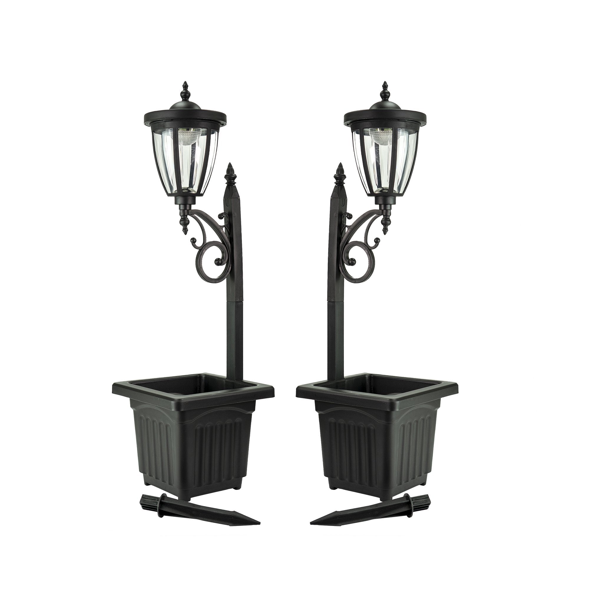 SunRay Cambrian Multi Function Solar Lamp Post and Planter， Wall Mount， Stake Light/Two Pack - Black