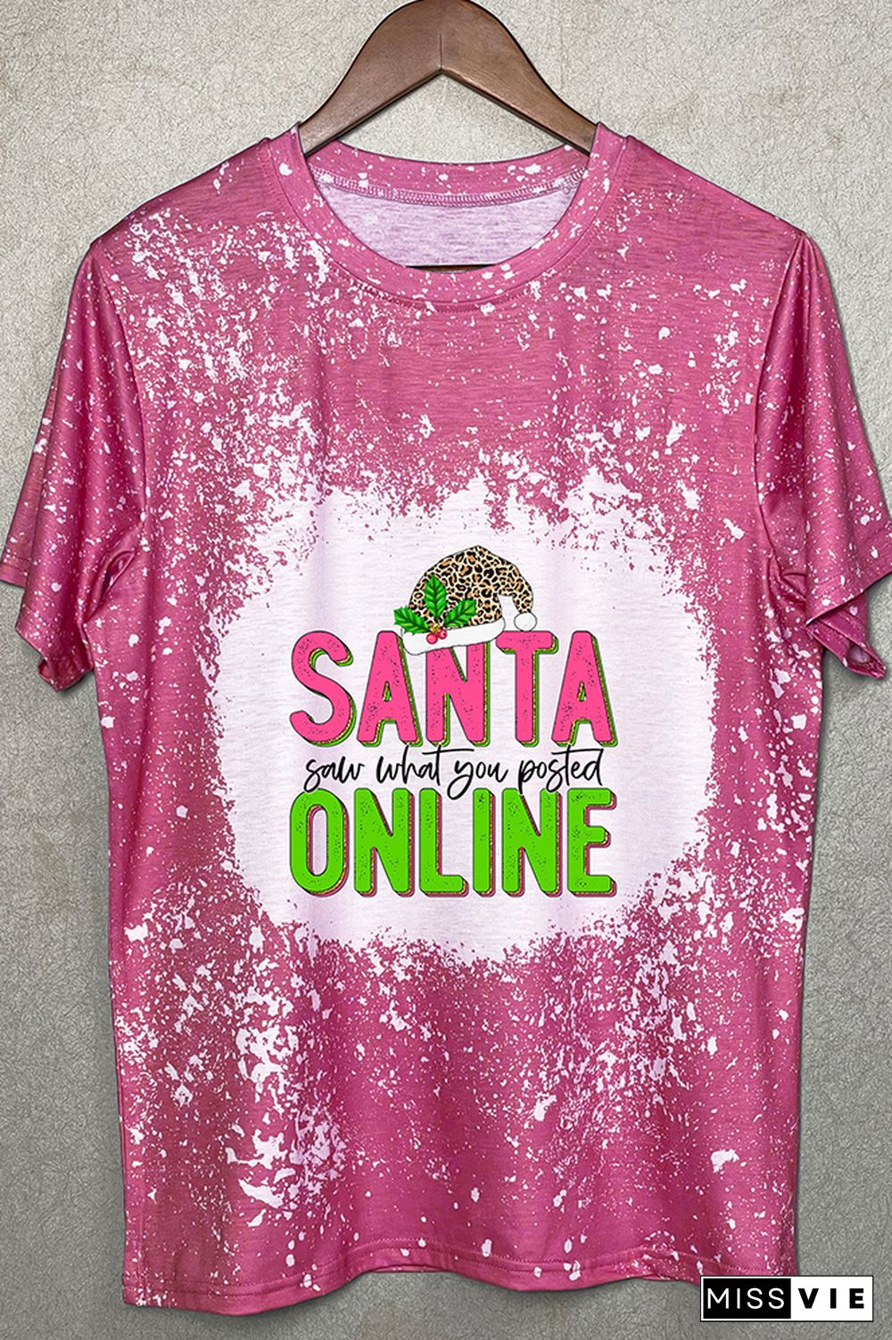 Santa Saw What You Posted Pink Leopard Christmas Graphic Tee Wholesale