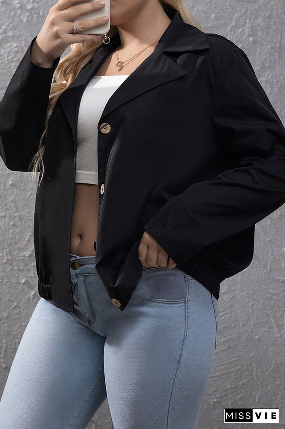 Black Plus Size Button Jacket