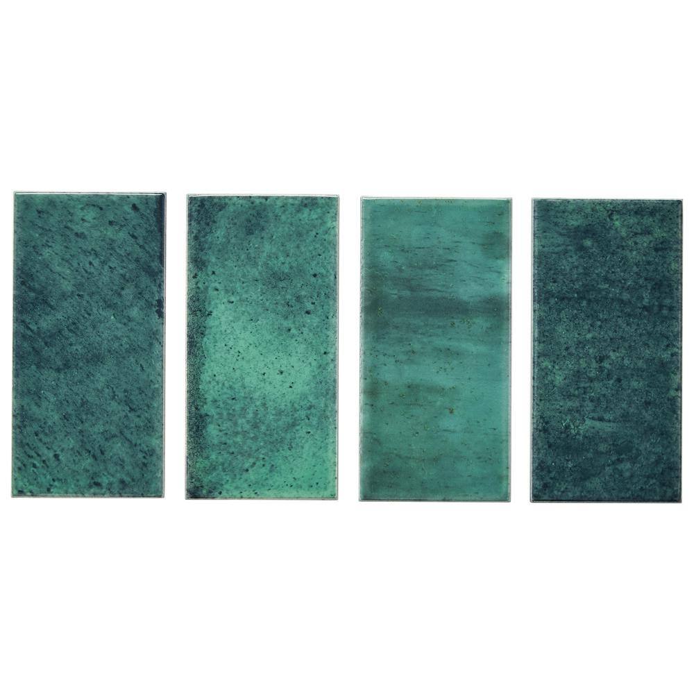 Daltile LuxeCraft Arteko 3 in. x 6 in. Glazed Ceramic Handmade Green Subway Tile (12.5 sq. ft.case) AK0336MODHD1P2