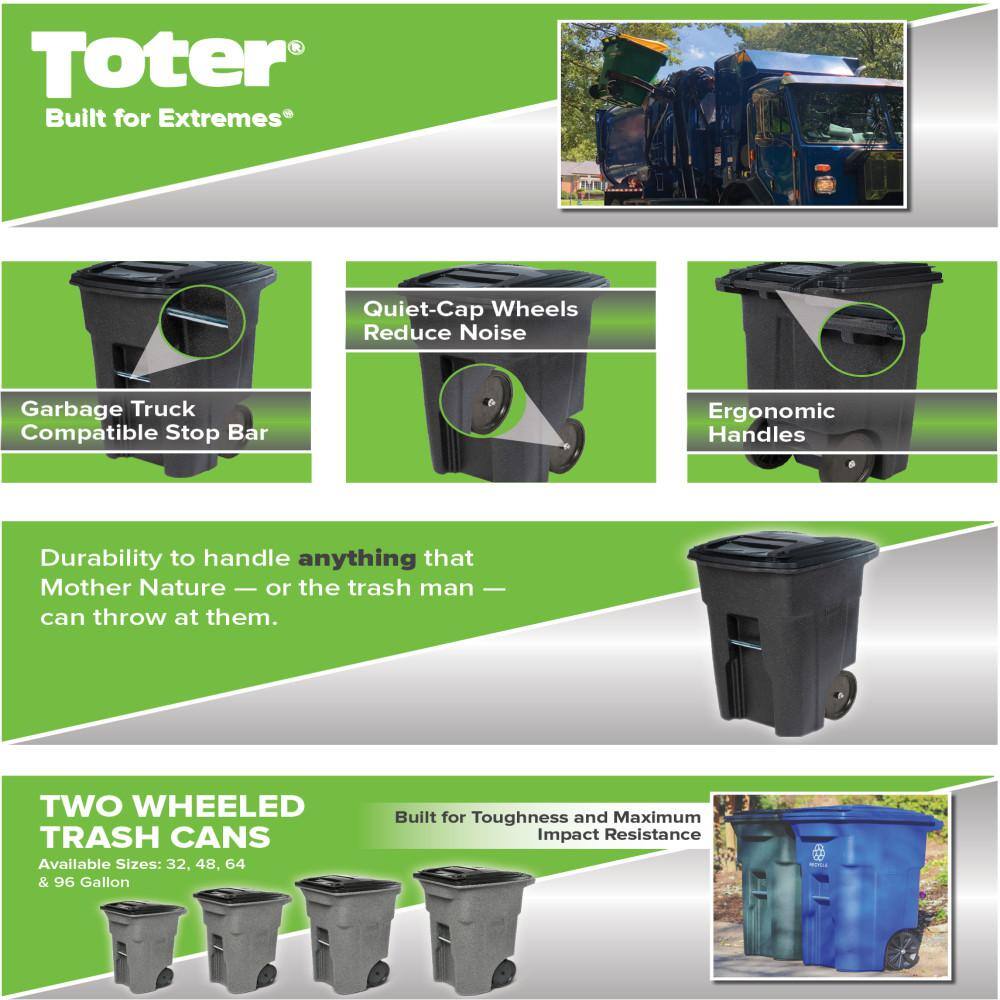 Toter 48 Gal. Blackstone Trash Can with Quiet Wheels and Attached Lid ANA48-56599