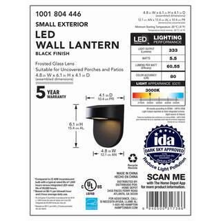 Hampton Bay Black Outdoor LED Wall Lantern Sconce with Frosted Glass ILW1691L-3