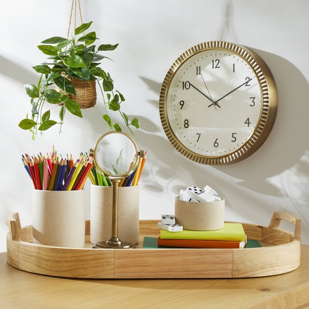 Decorative Oval Wood Tray Natural With Magnolia