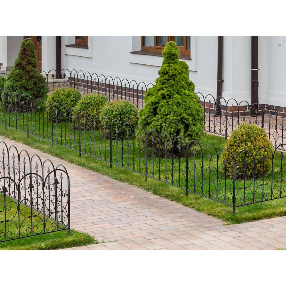 Kingdely 32 in. H x 24 in. Black Steel Garden Fence Panel Rustproof Decorative Garden Fence (10-Pack) TC-WFKF170054-02