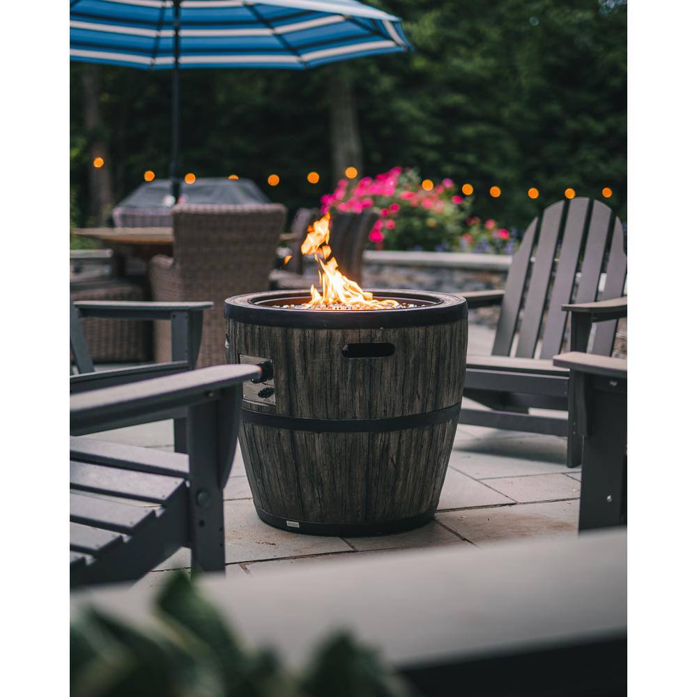 Global Outdoors 27 in. W x 24 in. H Outdoor Wine Barrel Gas Fire Pit with Fire Glass FP0121-P