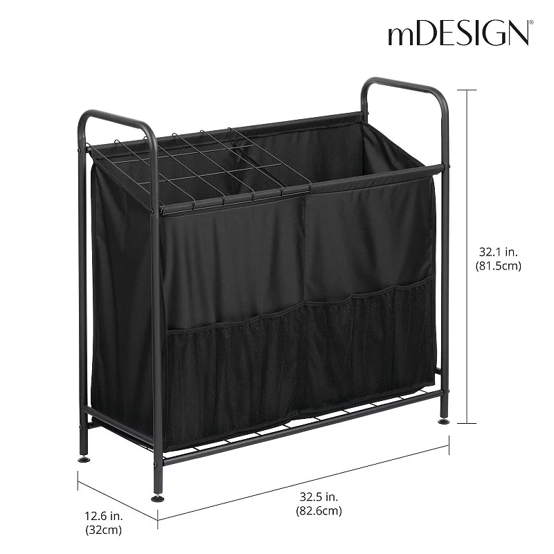 mDesign Sports Equipment Organizer Bin Rack with Front Pockets