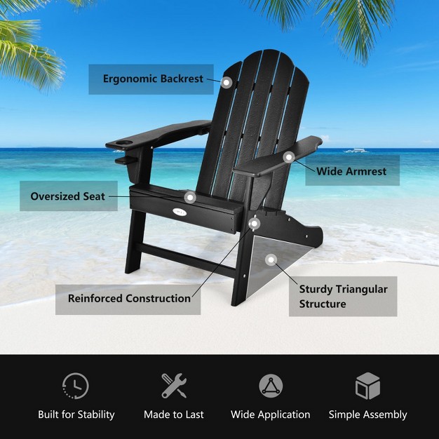 Tangkula 2pcs Adirondack Chair Outdoor With Cup Holde Weather Resistant Lounger Chair For Backyard Garden Patio And Deck Black grey turquoise white