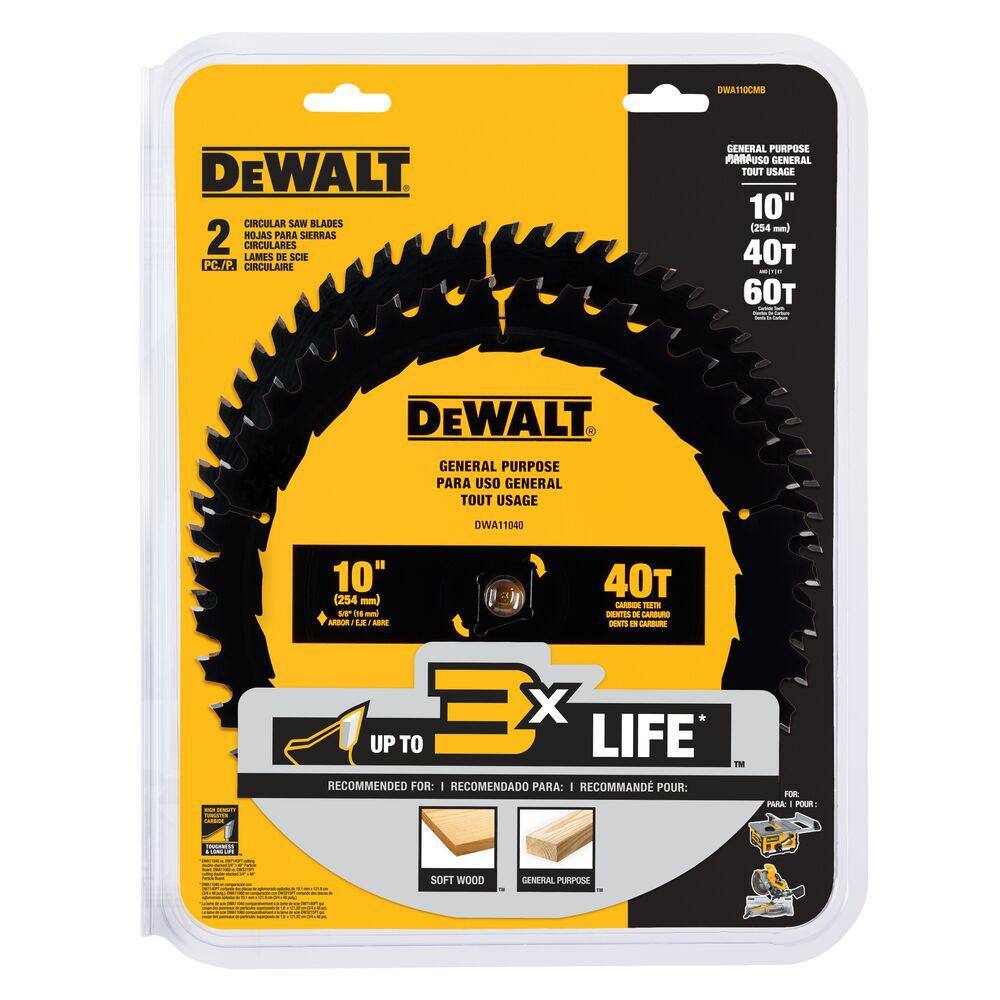 DW 10 in. 40-Tooth and 60-Tooth Table or Circular Saw Blade Set (2-Pack) DWA110CMB