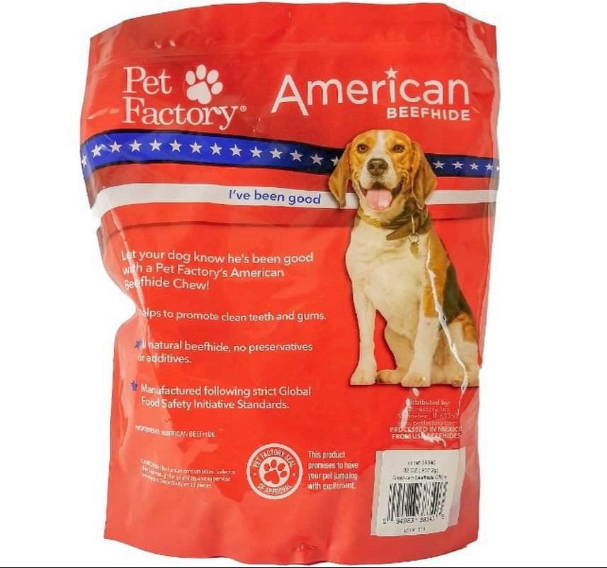 Pet Factory American Beefhide Chips Natural Flavored Chewy Dog Treats， 32-oz bag