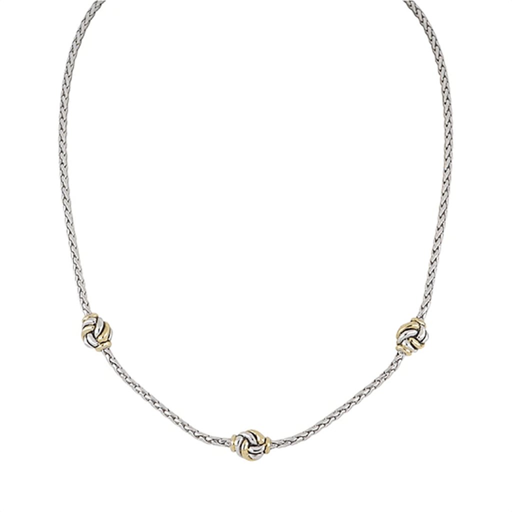 John Medeiros  Infinity Knot 3 Station Two Tone Necklace