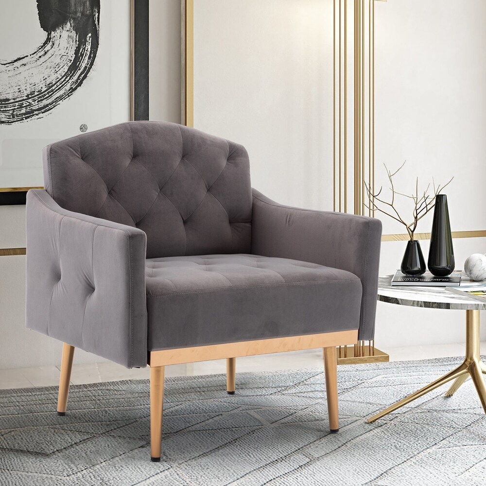 Tufted Velvet Accent Chair with Rose Golden Legs