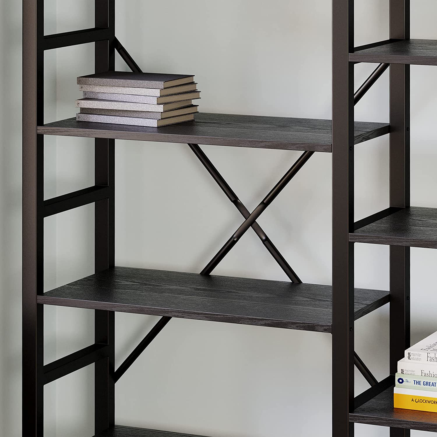 Triple Wide 6 Tiers Industrial Bookshelf, Large Etagere Bookcases and Bookshelves Open Display Shelves with Metal Frame