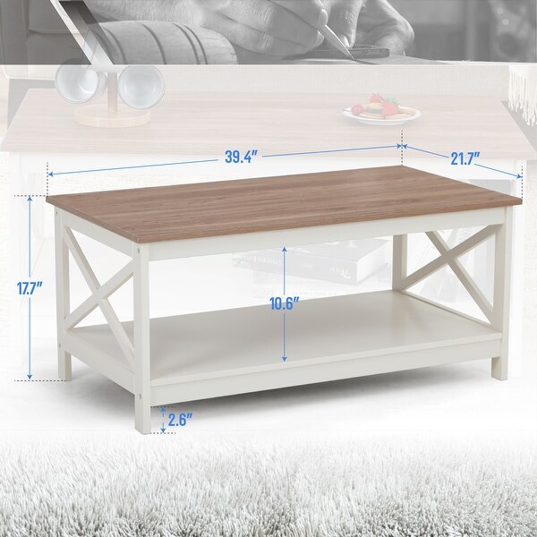 Sophia and William Coffee Table Rustic Cocktail Table with Storage Shelf