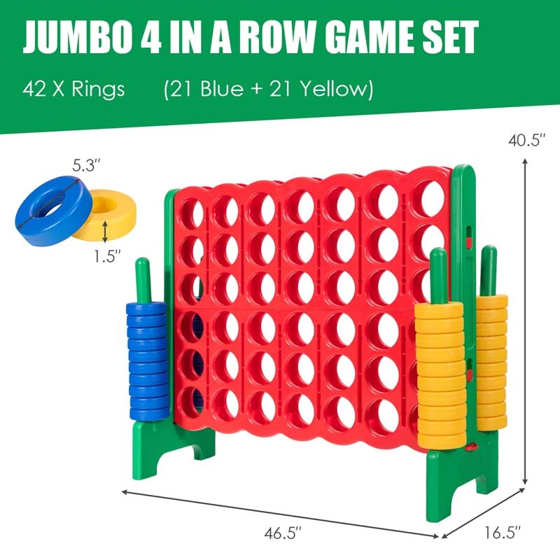 Giant 4-In-A-Row, Jumbo 4-to-Score Giant Game Set with 42 Jumbo Rings & Quick-Release Slider