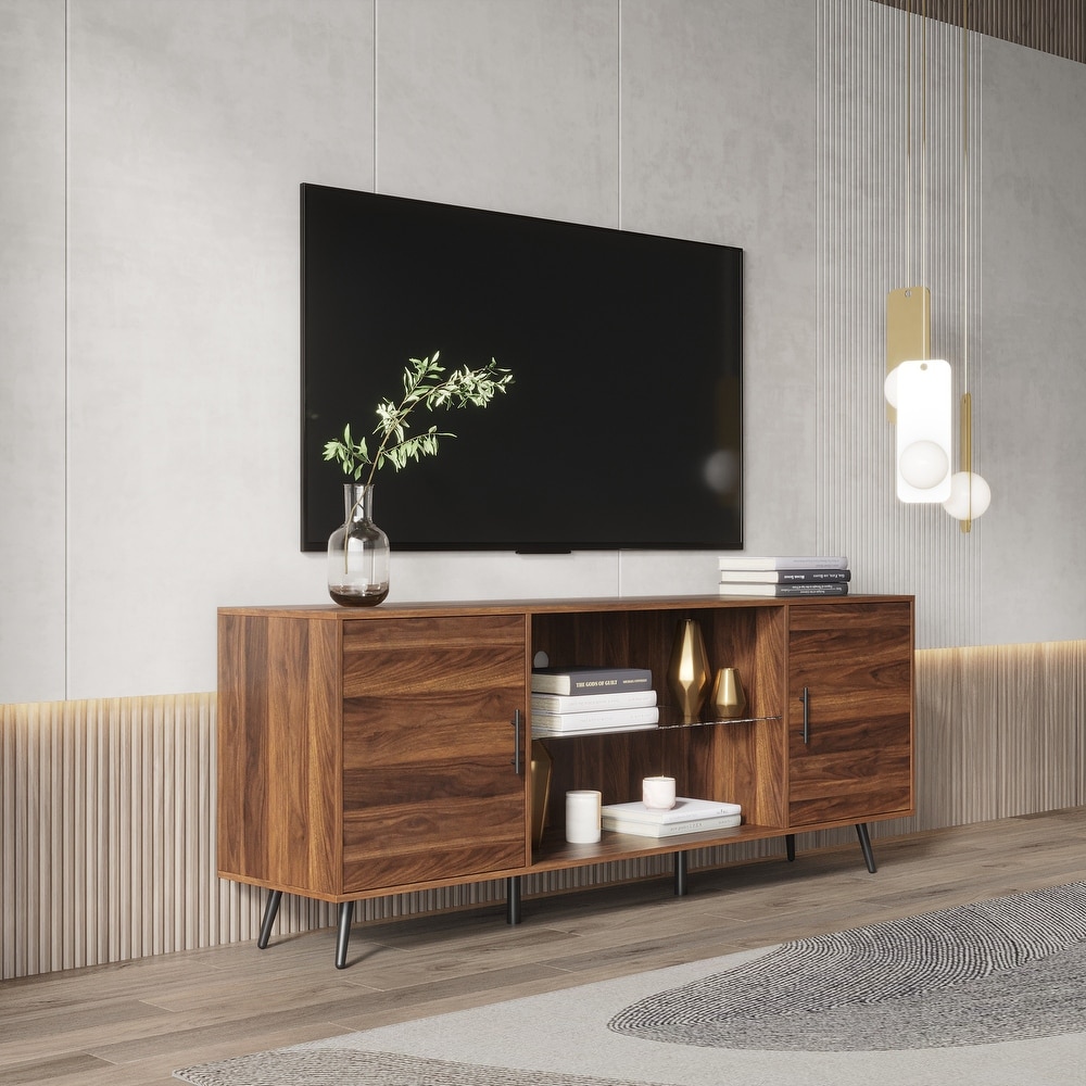 TV Stand Mid Century Wood Modern Entertainment Center Adjustable Storage Cabinet TV Console for Living Room