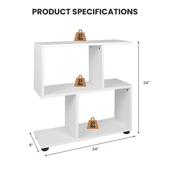 Costway 94716523 24 Inch 3 Tier Geometric Bookshel...