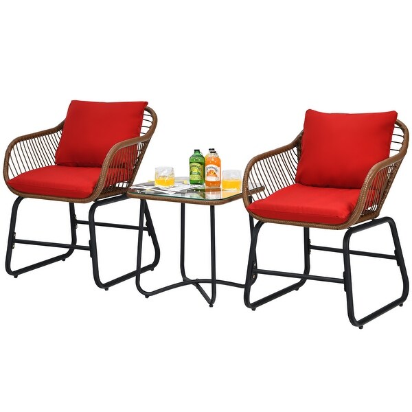 Gymax 3PCS Outdoor Bistro Set Patio Conversation Furniture Set w/ Red