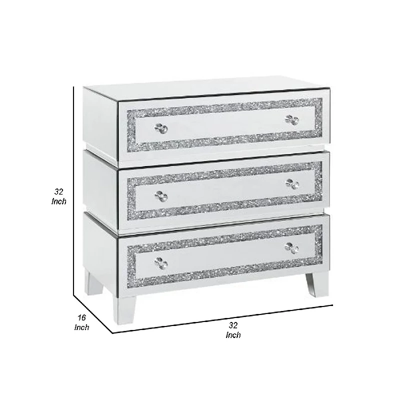 Storage Cabinet with 3 Drawers and Faux Diamond Inlays， Silver