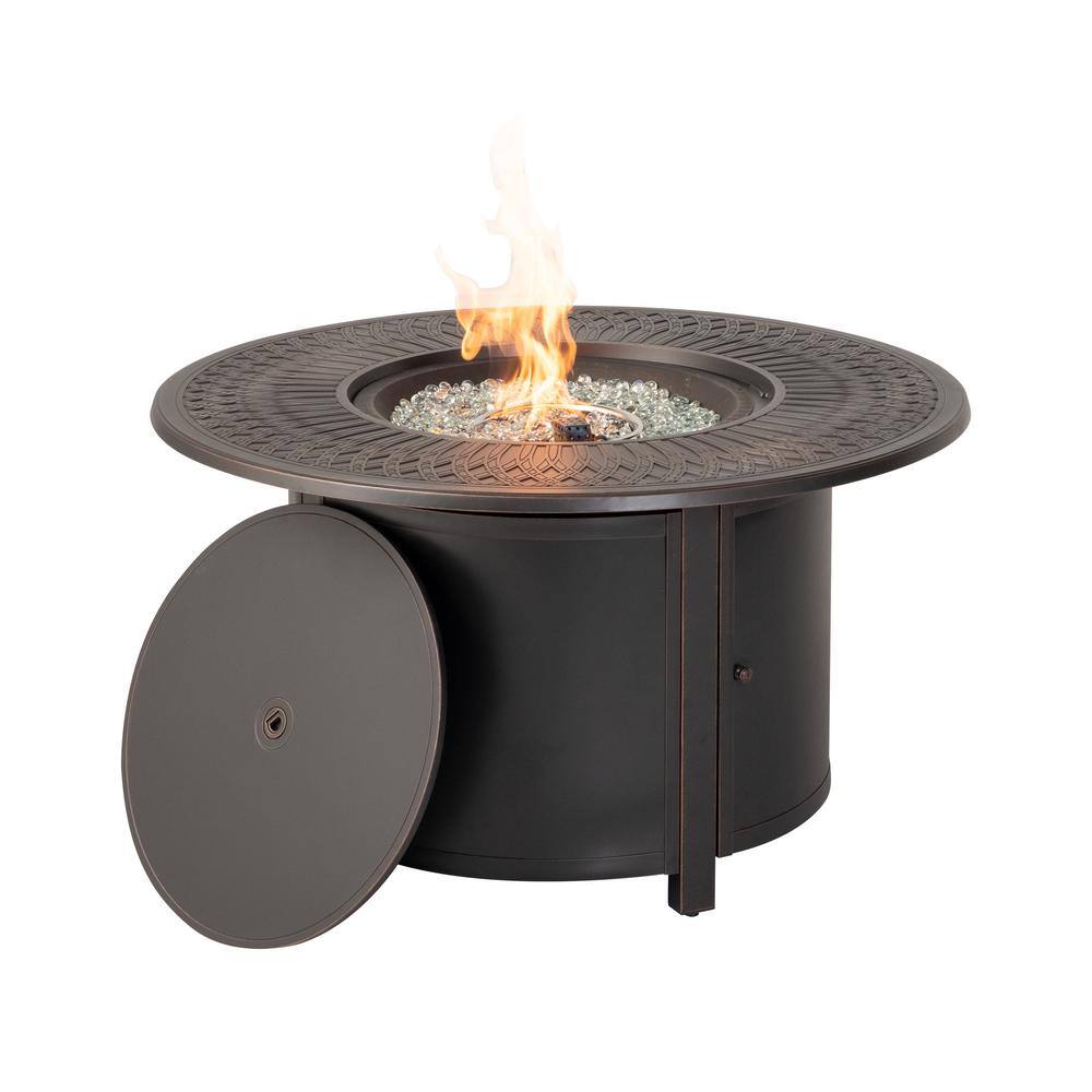 Alfresco Walden 44 in. Outdoor Round Cast Aluminum Gas Fire Pit in Topaz Bronze with Clear Glass Fire Beads 310-3005