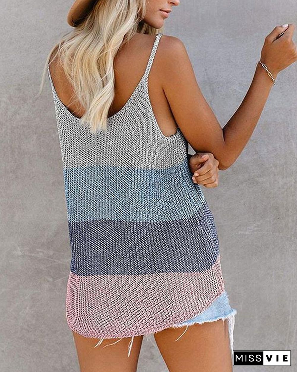 Knitted Spaghetti Holiday Sleeveless Ribbed Blouse