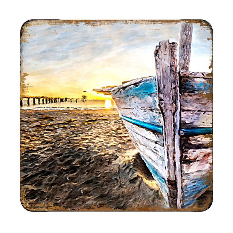 Beach Boat Coastal Wooden Cork Coasters Gift Set of 4 by Nature Wonders