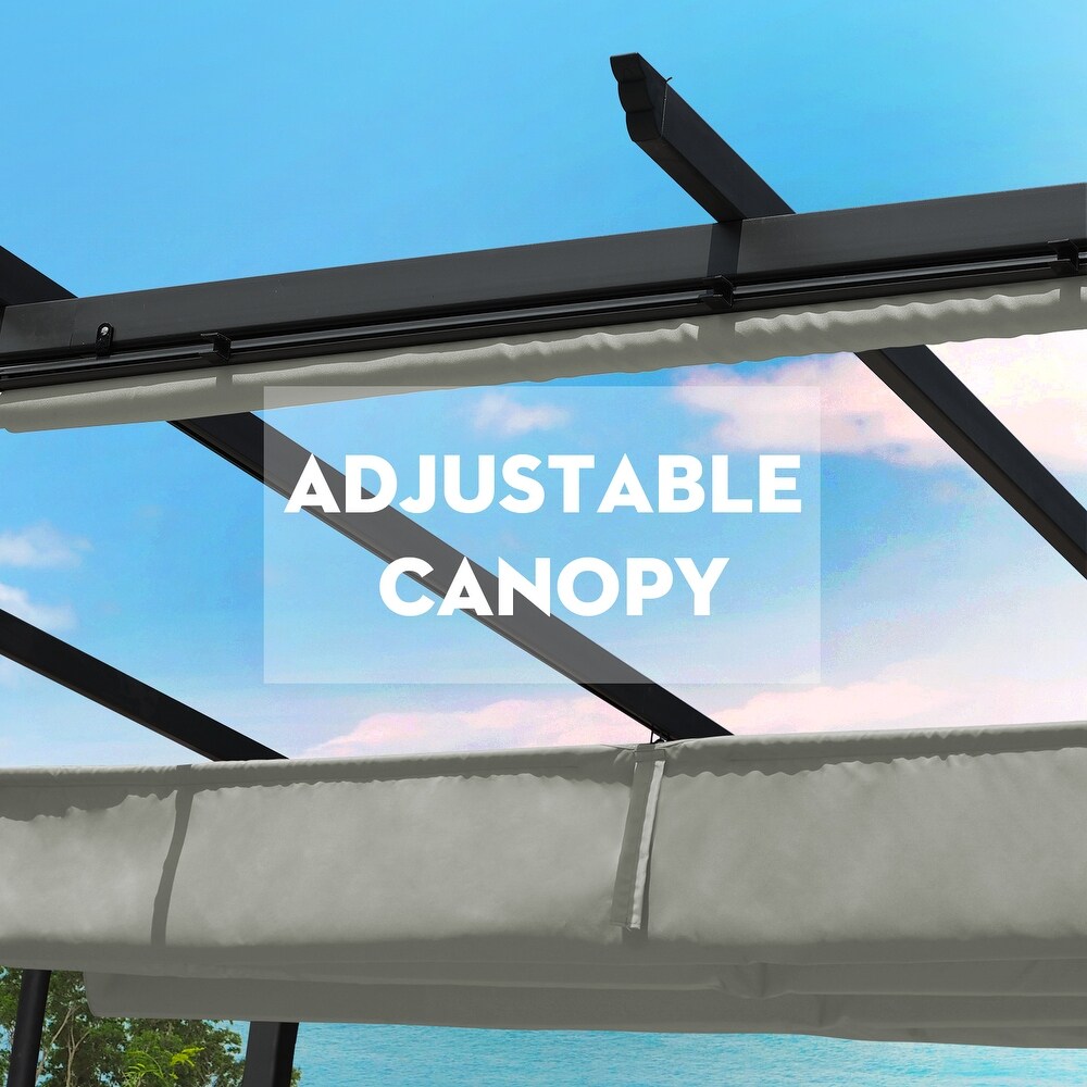 Aoodor 10 x 10 ft Outdoor Pergola with Retractable Canopy  Aluminum Frame  4 Pieces Patio Sun Shade Shelter