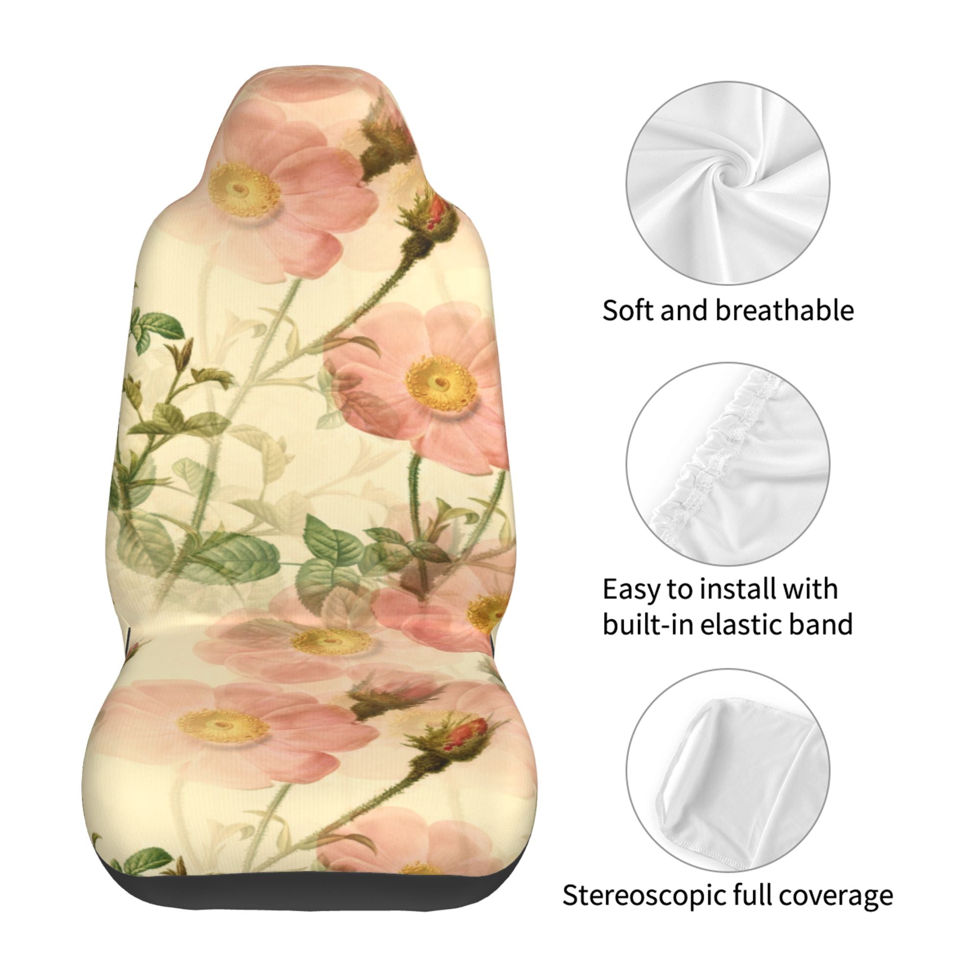 ZICANCN Car Seat Cover Pink Vintage Flowers Car Front Seat Covers Protectors ， Automotive Seat Covers for Cars Trucks Suv