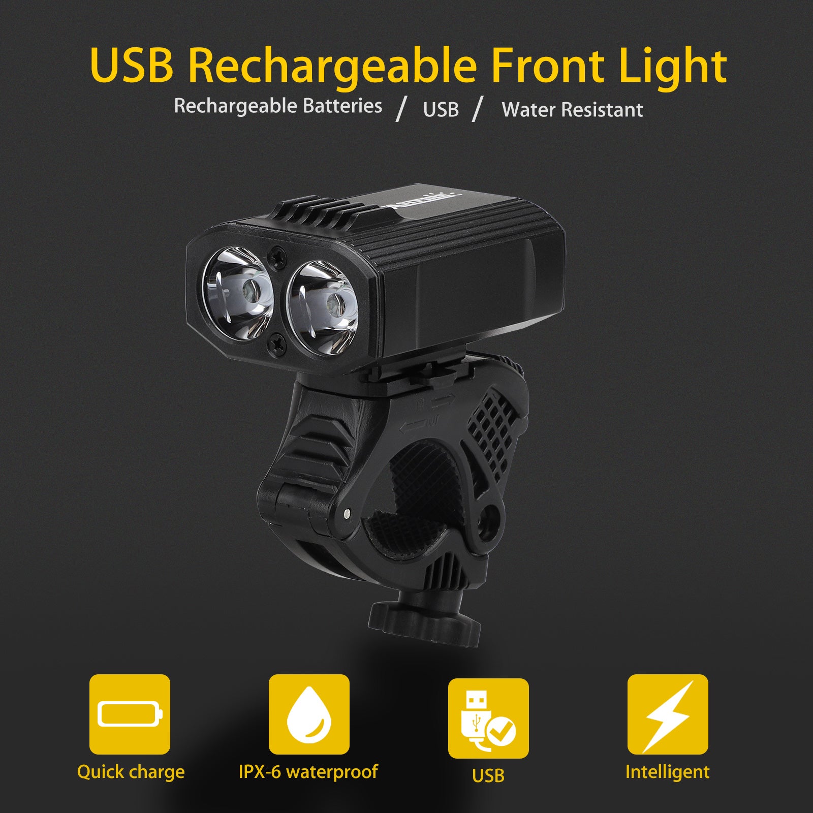 TSV USB Rechargeable Bike Light Set， Super Bright 1200 Lumen Aluminum Alloy Waterproof Bike Front Light， Easy to Mount Headlight with Quick Release System， 5 Light Modes