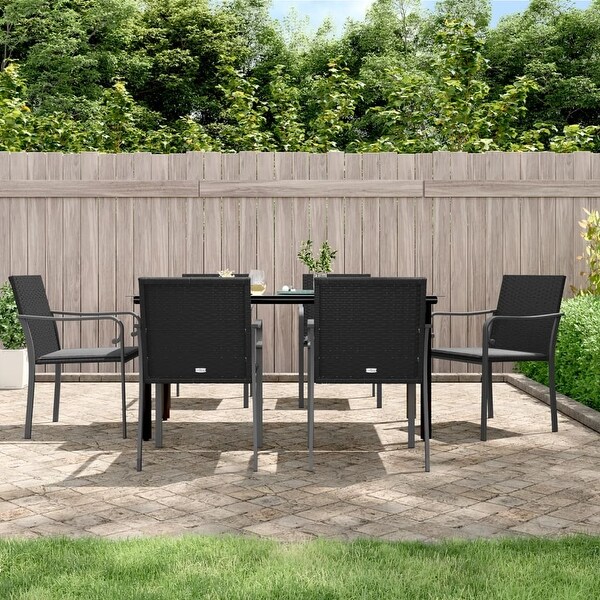 vidaXL Patio Dining Set Table and Chair with Cushions Poly Rattan and Steel