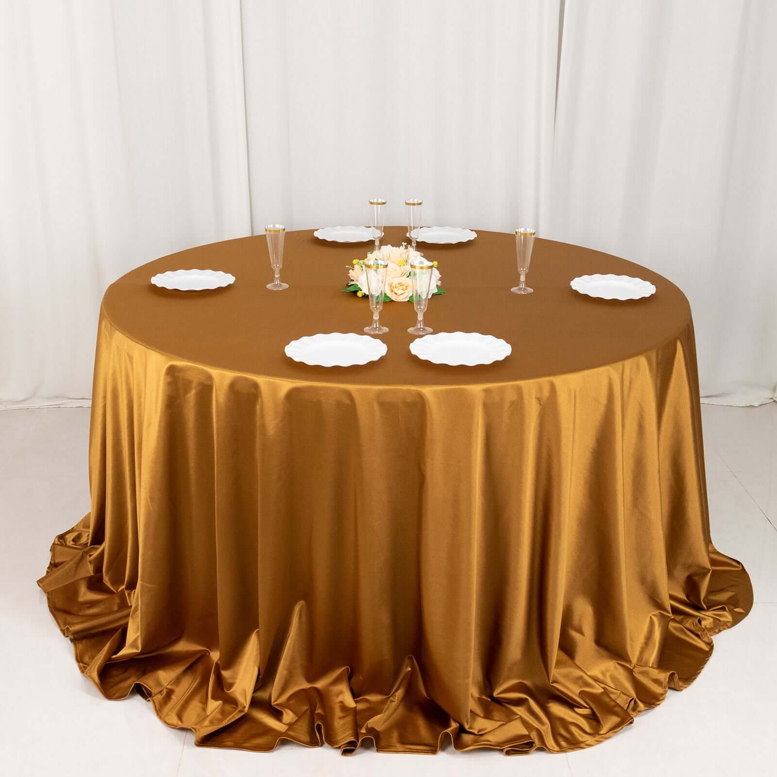 Shimmer Gold Premium Scuba Round Tablecloth, Wrinkle Free Seamless Polyester Tablecloth - 132