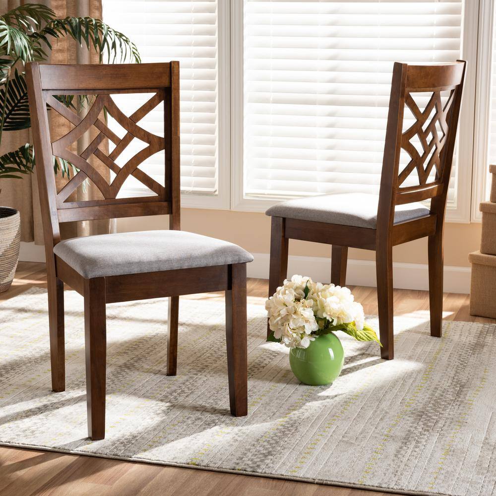 Baxton Studio Nicolette Grey and Walnut Brown Upholstered Dining Chair (Set of 2) 176-2P-11387-HD