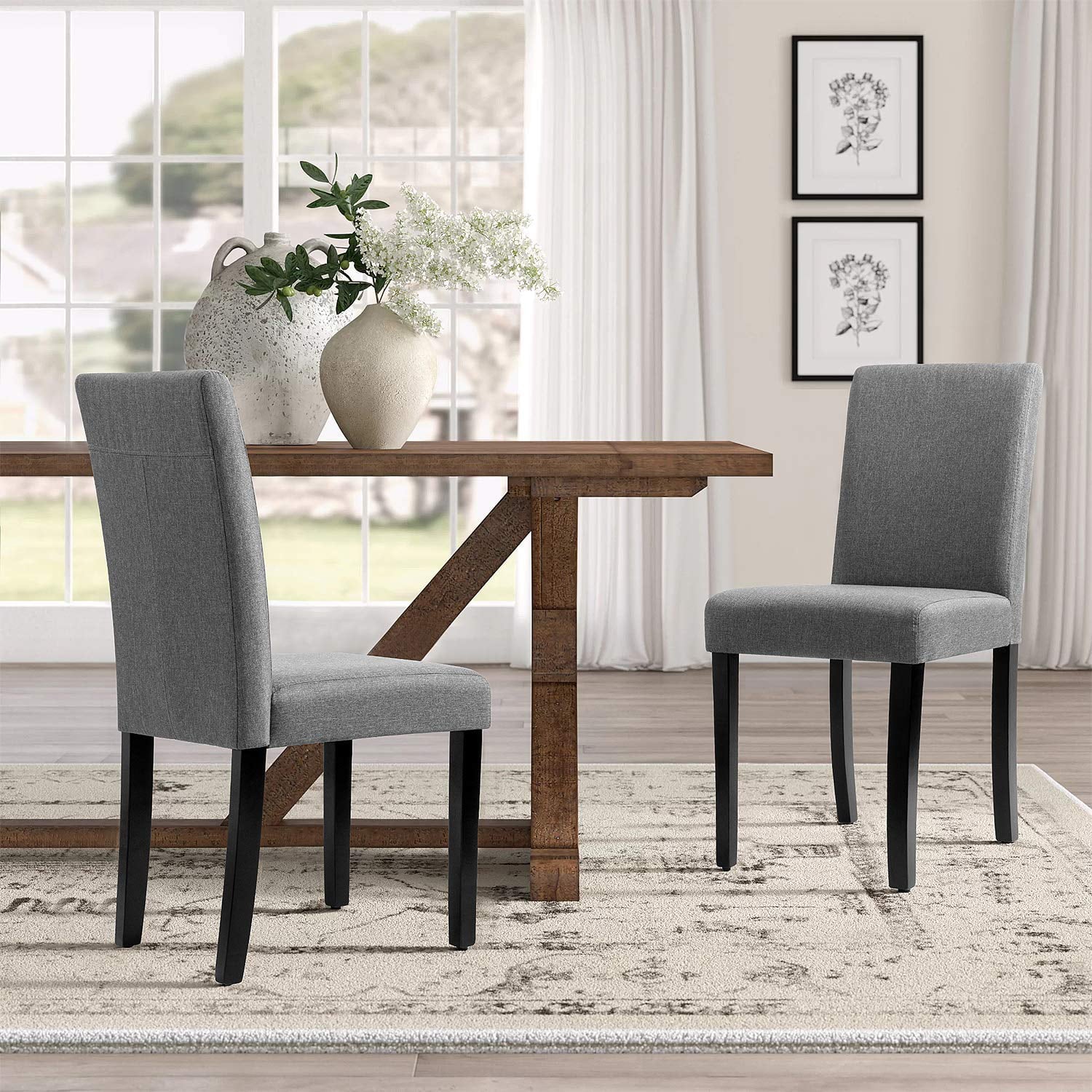 Lacoo Dining Chairs Modern Upholstered Set of 4 Fabric Dining Chairs with Wood Legs， Gray