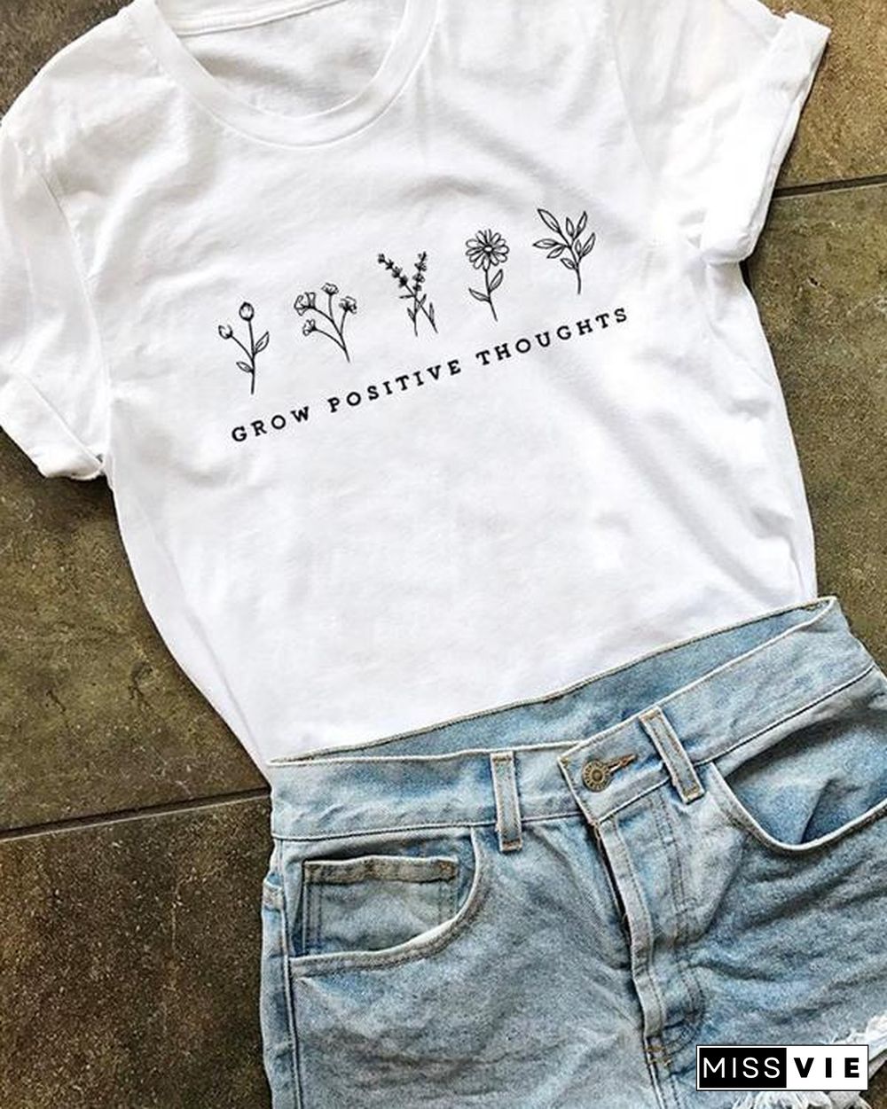 Women Floral Print Tshirt Summer Inspired Slogan Graphic Boho Tee Top Mental Health Shirt