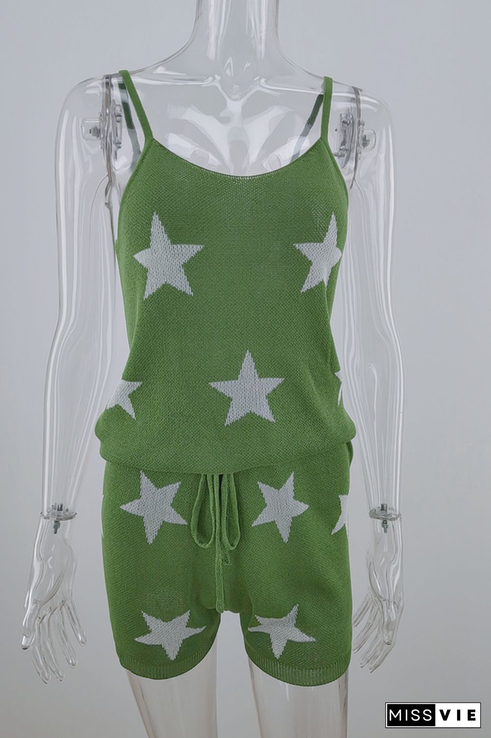 Star Print Pullover Tank Top Drawstring Shorts 2PCS Set Wholesale