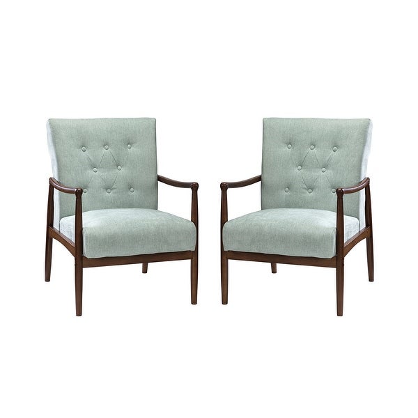 Leo Mid Century Modern Upholstered Accent Armchair with Button-tufted Back Set of 2 by HULALA HOME