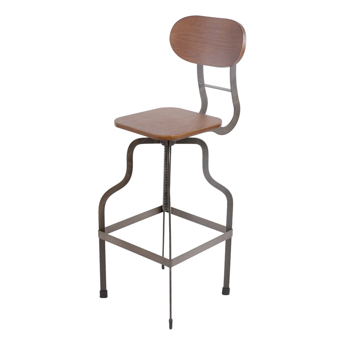 Industrial Style Wooden Swivel Bar Stool With Black Metal Base - Brown - 14 L x 14 W x 36 H