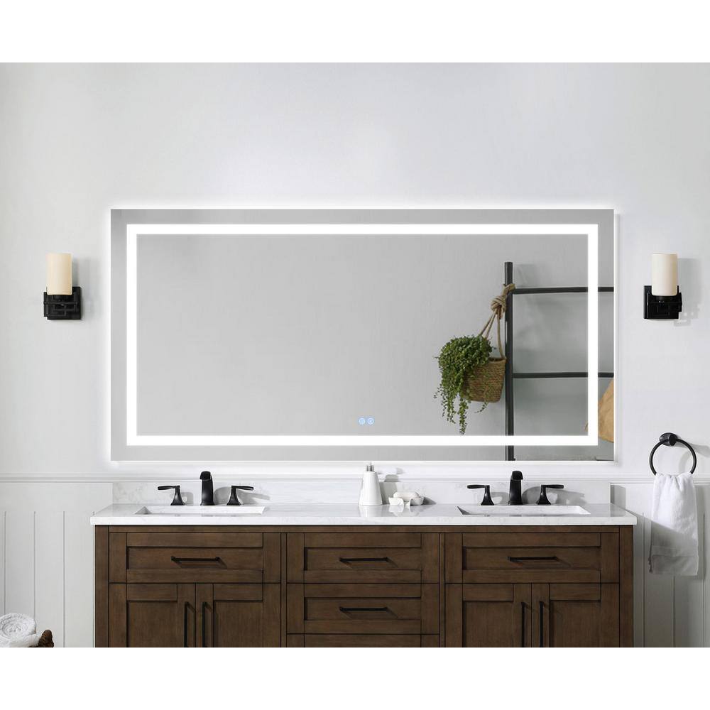 FORCLOVER 72 in. W x 36 in. H Large Rectangular Aluminum Frameless Dimmable Anti-Fog Wall Bathroom Vanity Mirror in White FRIMFTH31M7236