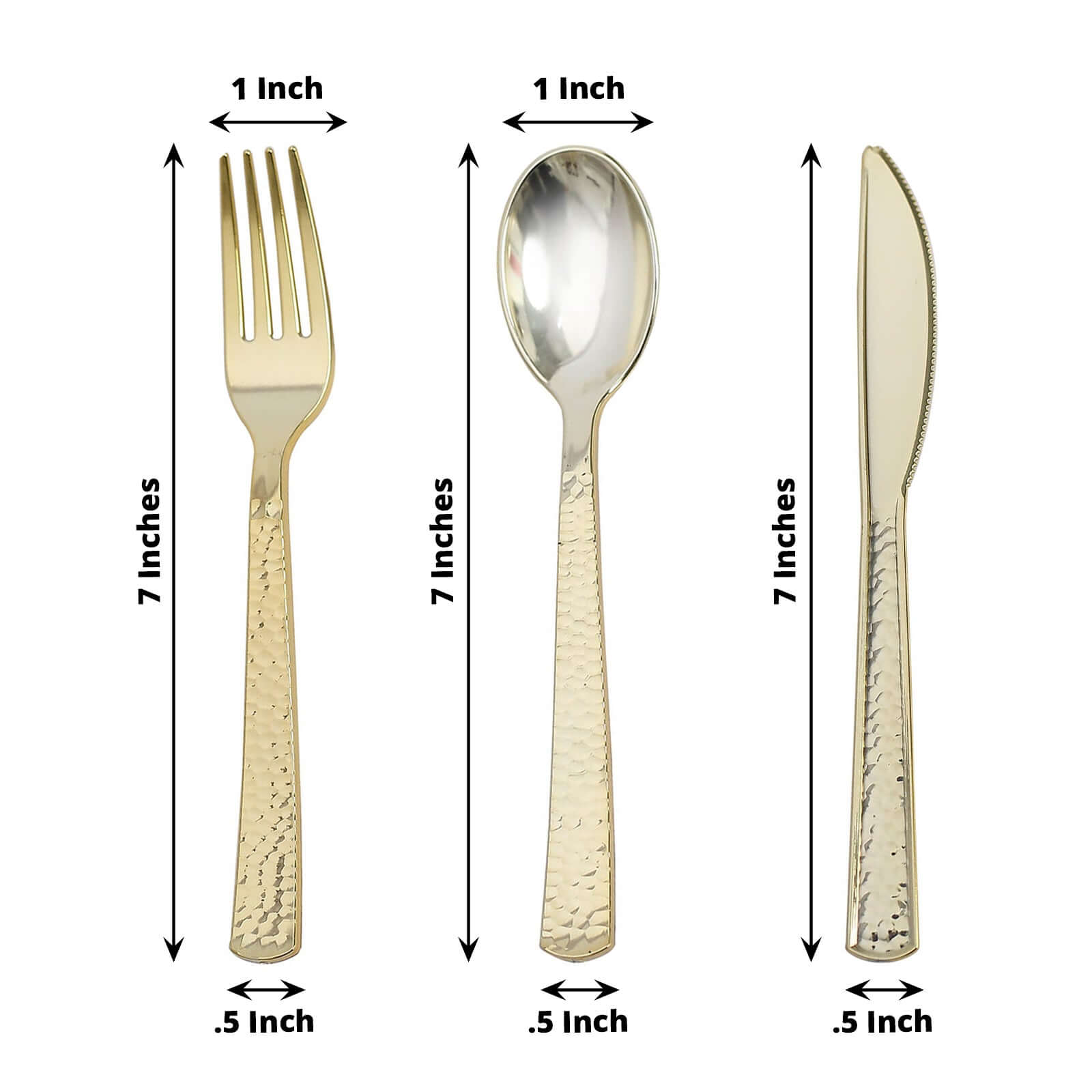 24 Pack Hammered Design Gold Heavy Duty Plastic Silverware Set 7