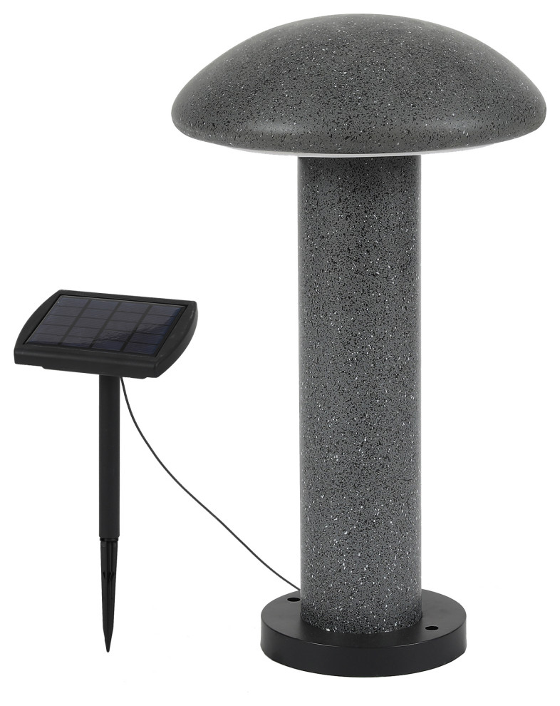 LuxenHome Cement Gray Mushroom Top LED Solar Bollard Light   Contemporary   Path Lights   by Winsome House Inc.  Houzz