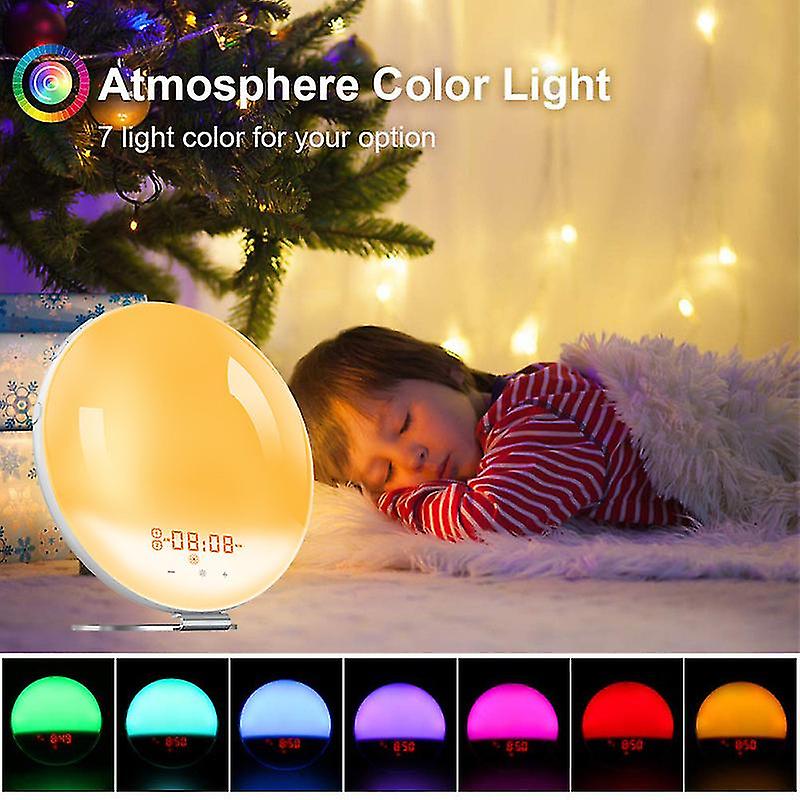 Sunrise Alarm Clock， Wake Up Light /sunlight Lamp With Dual Alarm Clocks and Snooze Function 20 Brightness Levels And 7 Colors Light Alarm Clock， Sunris