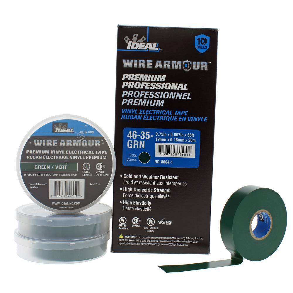 IDEAL Wire Armour 34 in. x 66 ft. Premium Vinyl Tape Green (10-Pack) 46-35-GRN-10PK