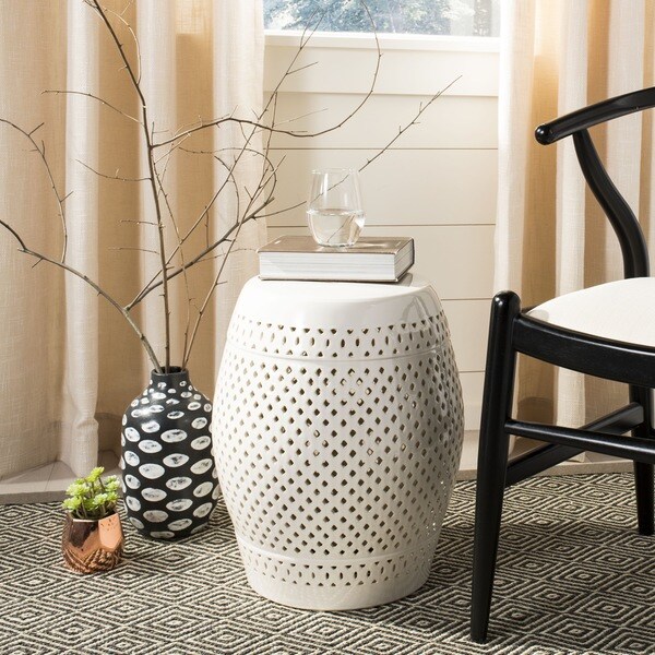 SAFAVIEH Paradise Courtyard Cream Ceramic Decorative Garden Stool